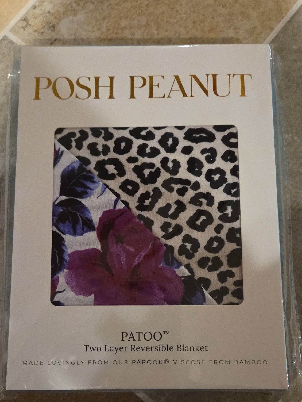Posh Peanut Purple Floral & Black Leopard Reversible Blanket